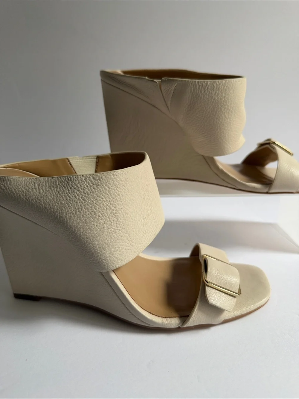 Cream Wedge Sandals with Buckle Accent 8